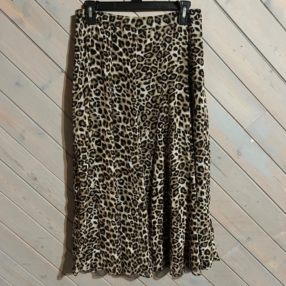 Chico's‎ Leopard Print Midi Skirt Women's Size 00 Flowy A-Line